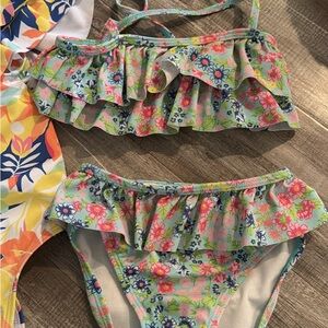 Janie and Jack Floral Ruffle Bikini - Pink and Blue